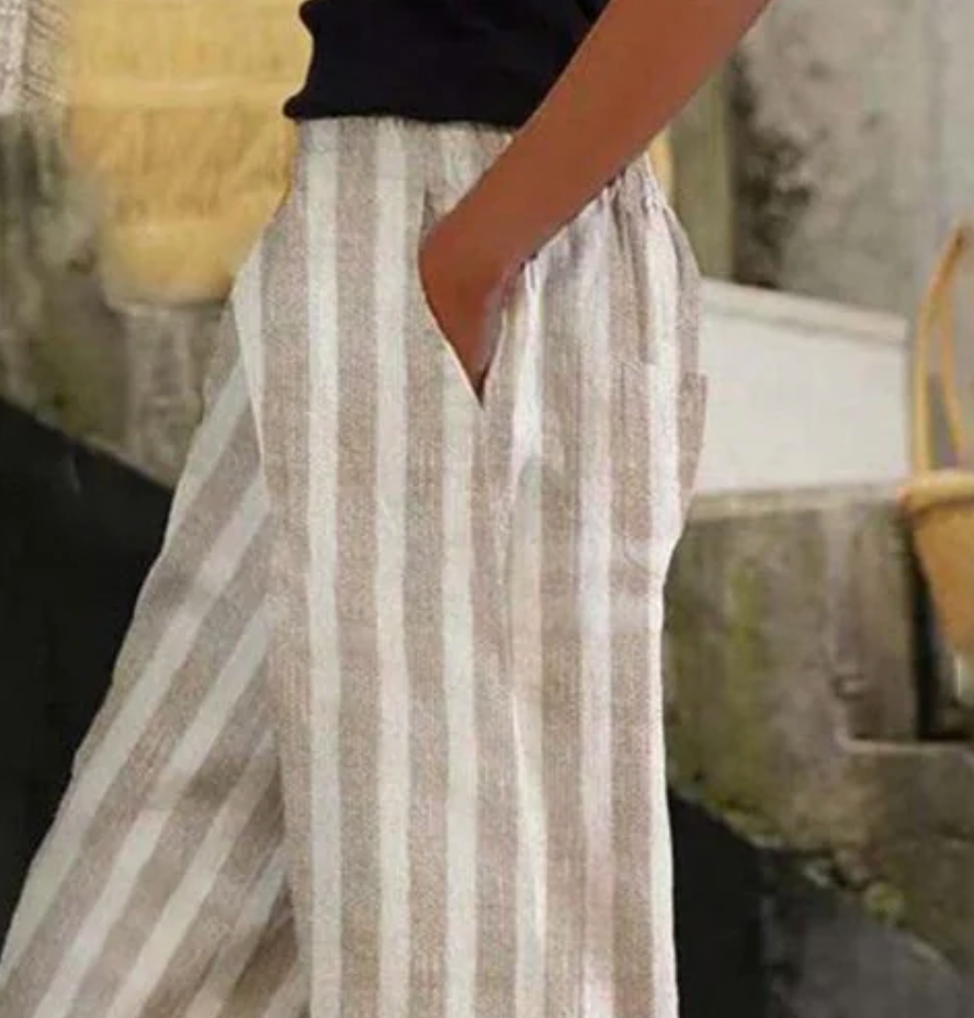 Casual Khaki Striped Pants