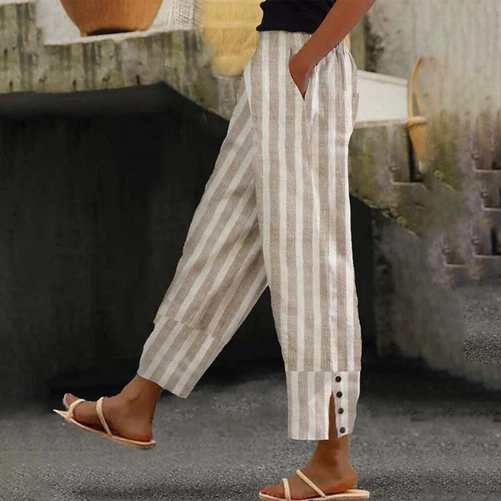 Casual Khaki Striped Pants