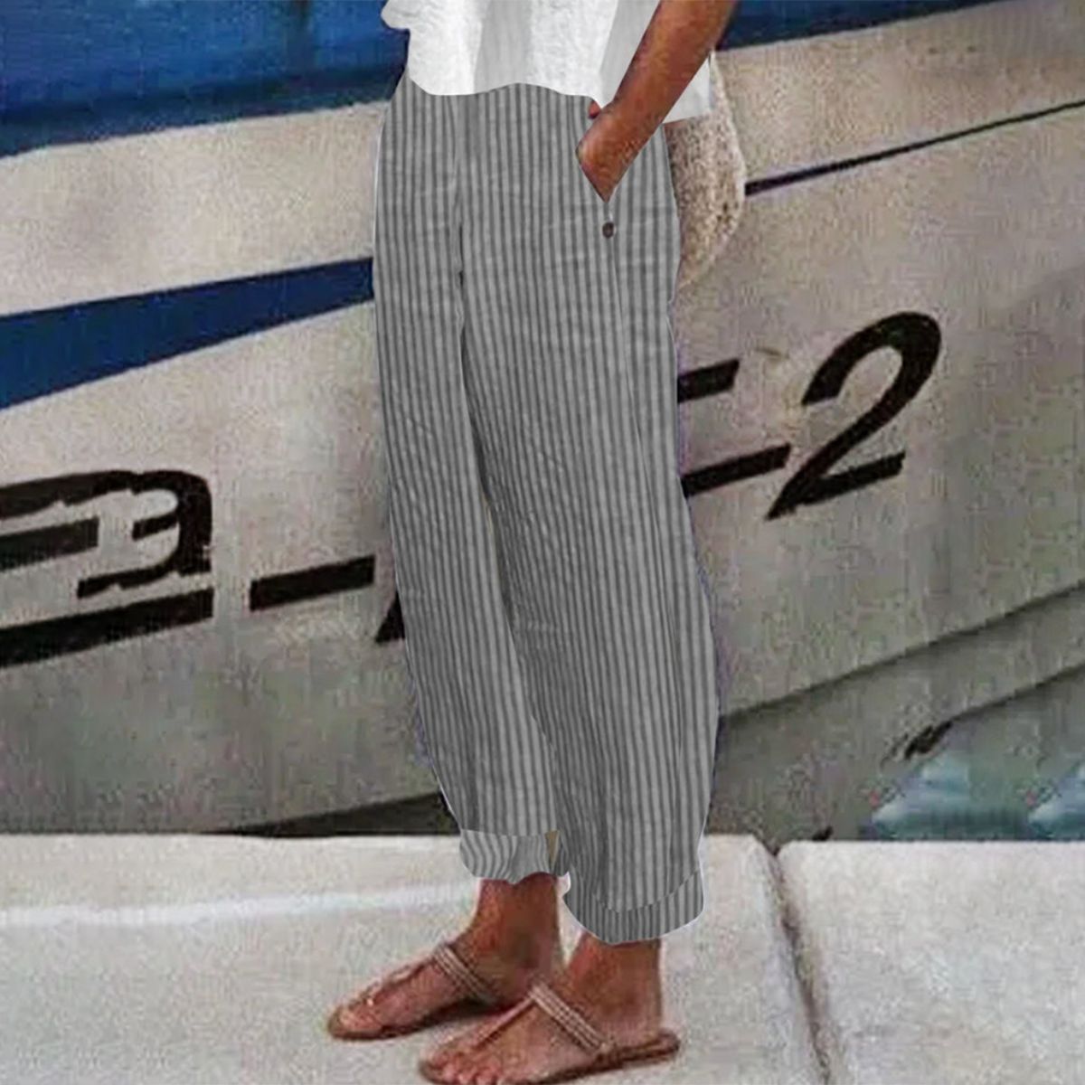 Comfy Grey Striped Pants