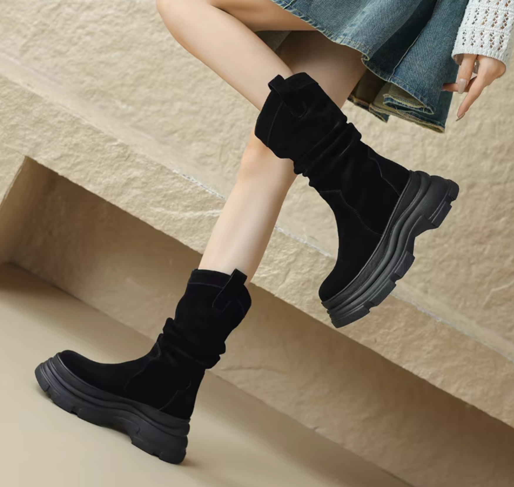 Ella – Chunky Platform Boots in Leather