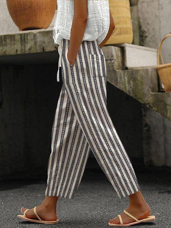 Classy Striped Elastic Waistband Pants