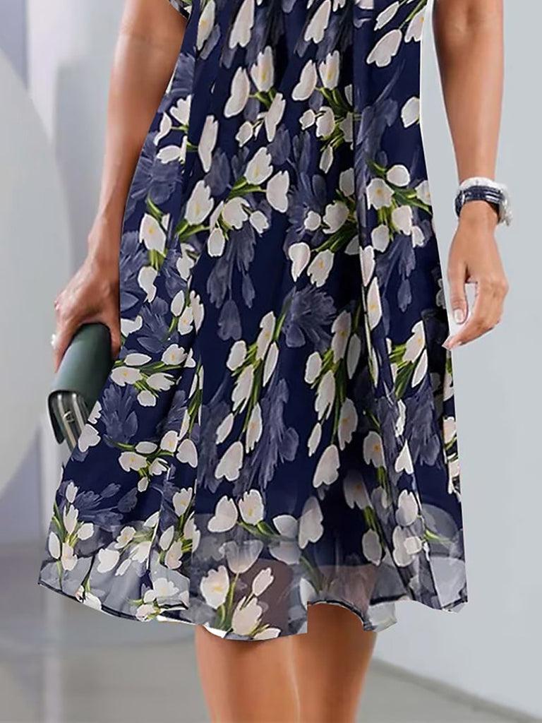 Blue Short Sleeve Midi Dress