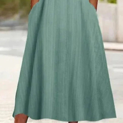 Green Plain Side Pocket Midi Dress